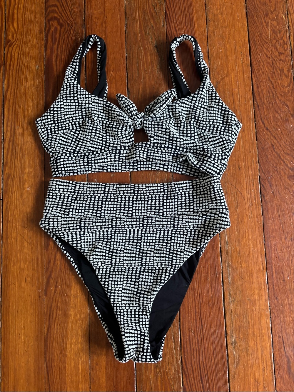 aerie Black and White Dotted High-Waist Bikini Set
